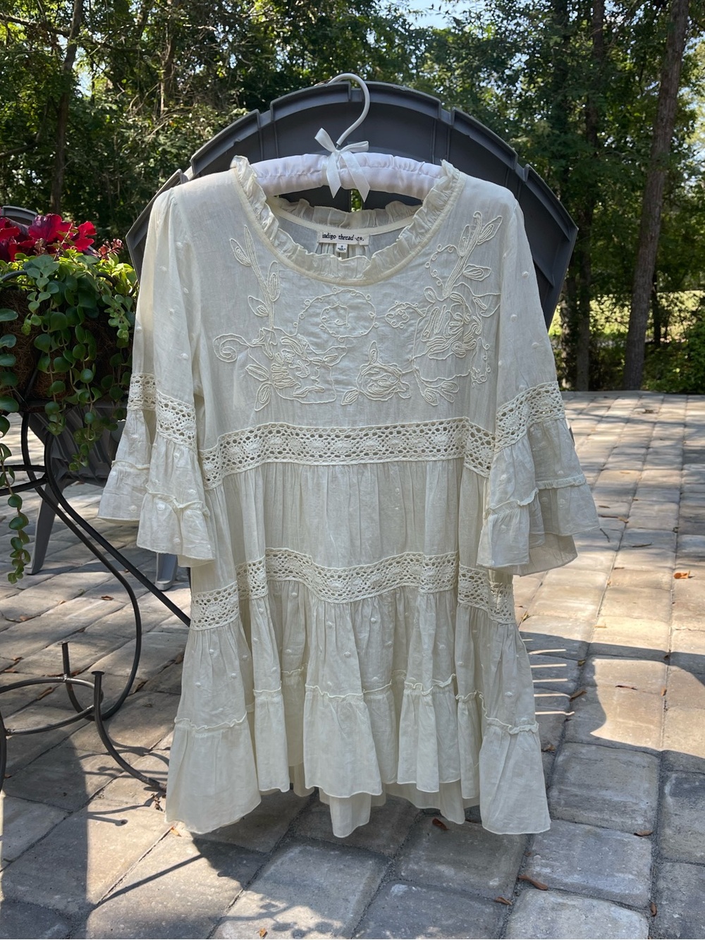 Indigo Thread Co. Women's Cream Ruffled Cotton Dress